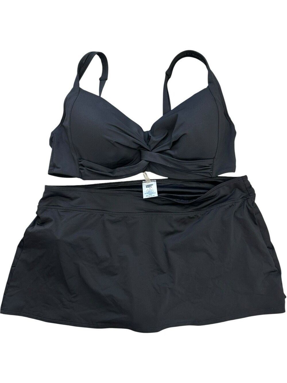 Lands' End Black Bikini Top & Skirtini Swim Skirt Set Plus Size 18W 18